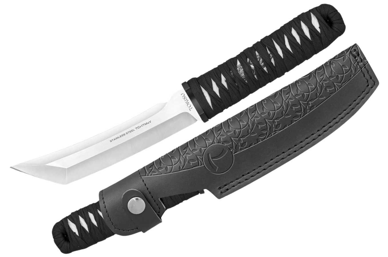 Couteau Lame Tanto, Tressage Noir - Acier Inoxydable, Tokisu