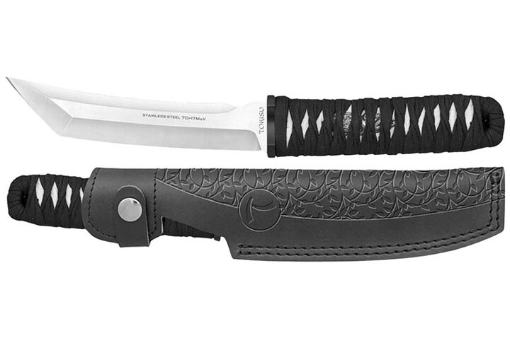 Couteau Lame Tanto, Tressage Noir - Acier Inoxydable, Tokisu