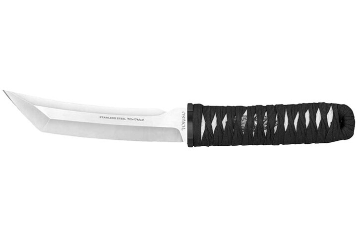 Couteau Lame Tanto, Tressage Noir - Acier Inoxydable, Tokisu