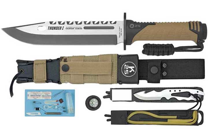 Cuchillo de caza, con kit de supervivencia - Thunder I, K25