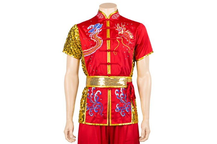 HanCui Chang Quan Competition Outfit, Red & Gold Dragon
