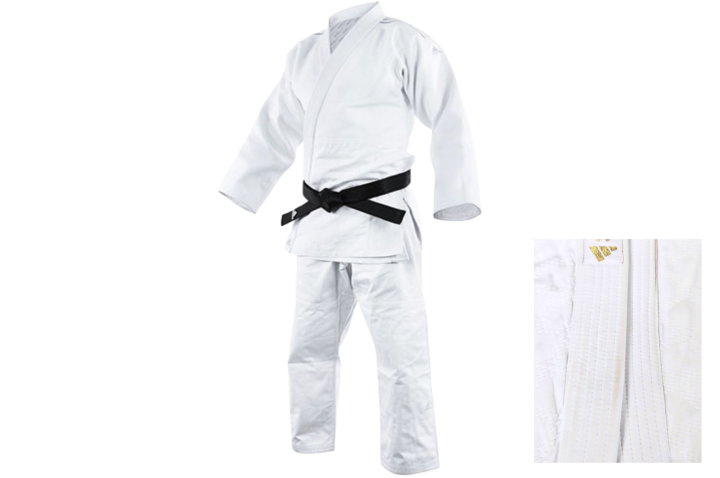 Kimono de judo, Millenium com faixas douradas - J990_STP, Adidas (gola amarelada)