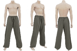 Pantalon Kung-fu, Tai Chi - 100% Coton, Gris Kaki