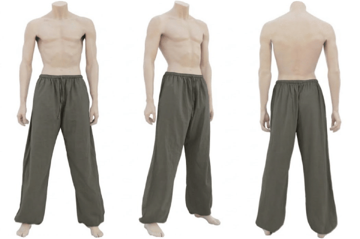 Pantalon Kung-fu, Tai Chi - 100% Coton, Gris Kaki