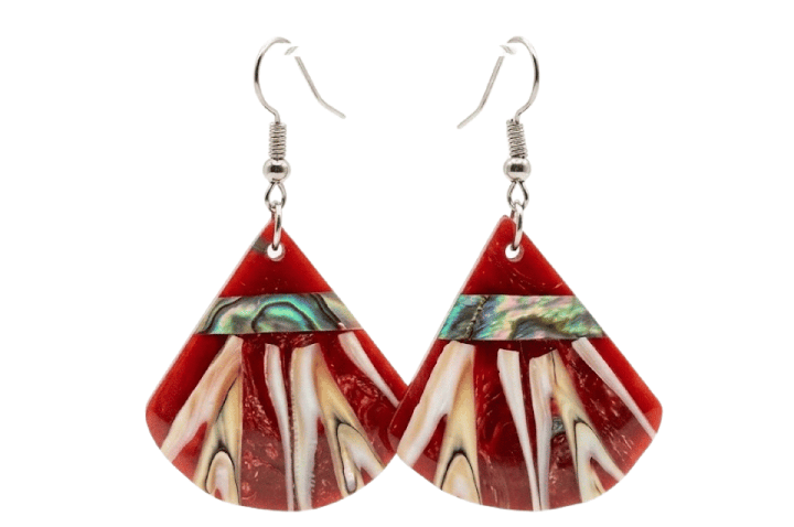Boucle d'oreilles Thaïlandaises - Éventail Pourpre, Nacre véritable
