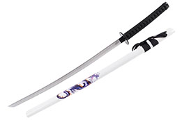 Katana Iaito with Dragon, White with black handle