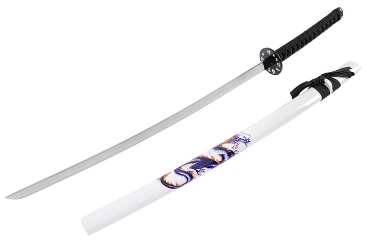 Katana Iaïto Dragon, Blanc & Tressage noir