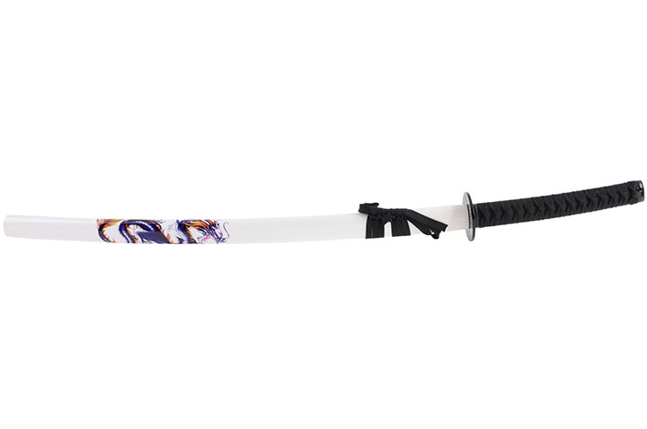 Katana Iaito with Dragon, White with black handle