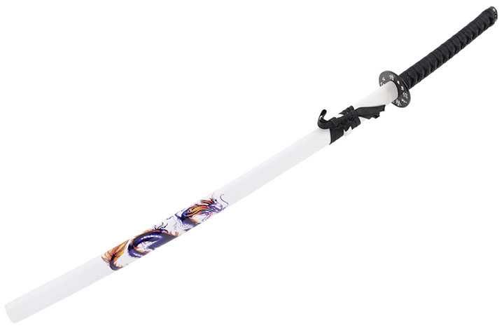 Katana Iaïto Dragon, Blanc & Tressage noir