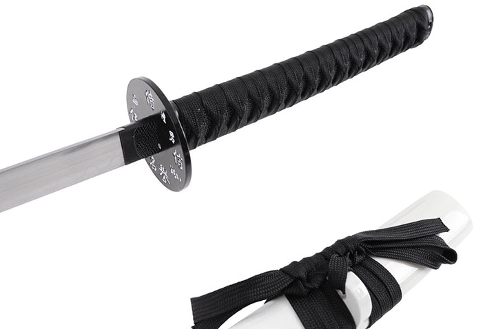 Katana Iaito with Dragon, White with black handle