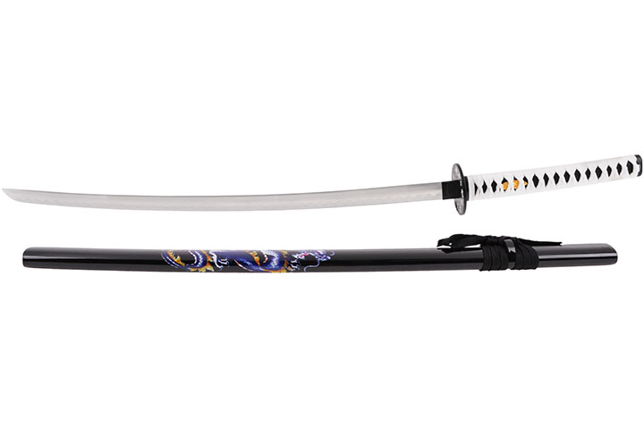 Katana Iaito Dragón, Negro y Mango blanco