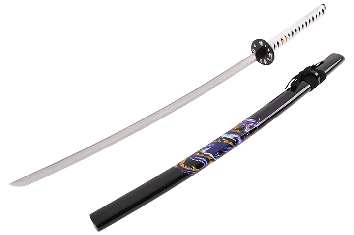 Katana Iaito Dragón, Negro y Mango blanco