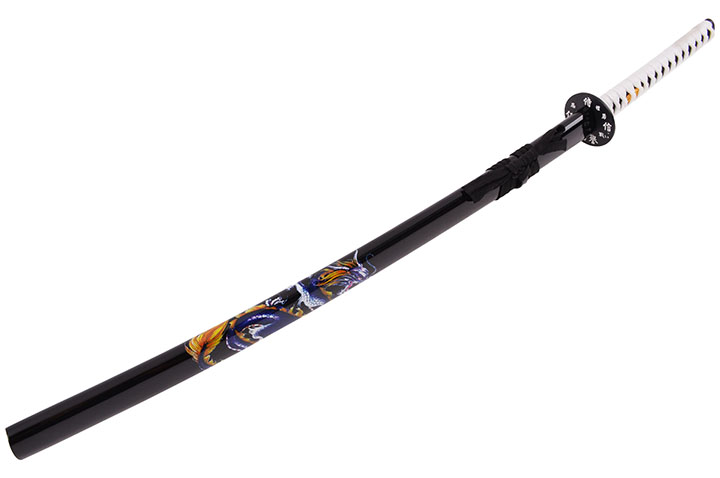 Katana Iaito Dragón, Negro y Mango blanco