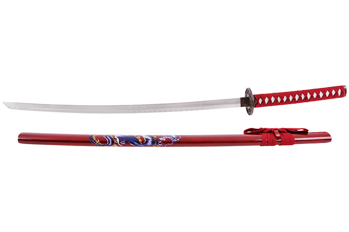 Katana Iaito with Dragon, Red & red handle