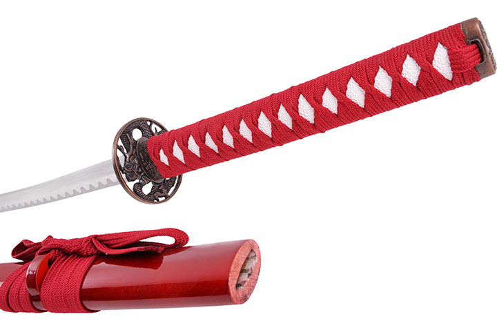 Katana Iaito with Dragon, Red & red handle