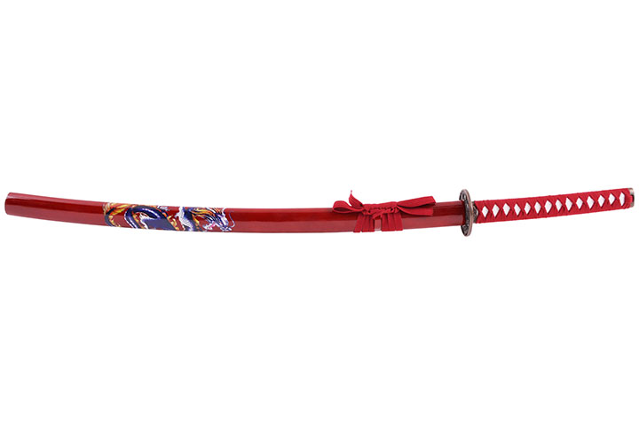 Katana Iaito with Dragon, Red & red handle