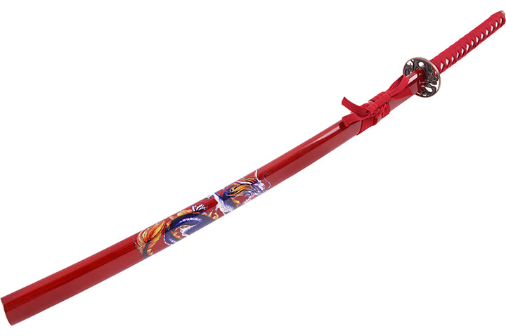 Katana Iaito with Dragon, Red & red handle