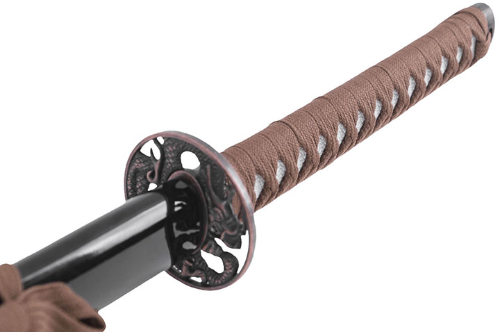 Katana Iaïto Dragon, Noir & Tressage Brun