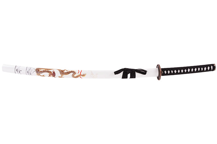 Katana Iaïto Dragon Doré, Blanc & Tressage Noir