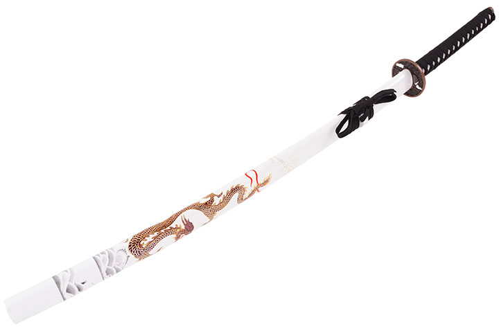 Katana Iaïto Dragon Doré, Blanc & Tressage Noir