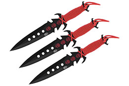 Facas de arremesso de aço preto com trança vermelha - Conjunto de 3 (19 cm)