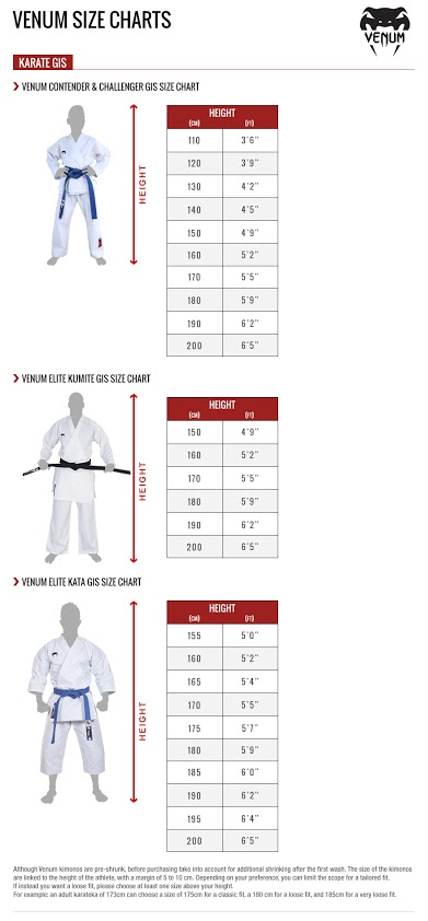 Karate Uniform Size Chart